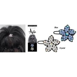 Flower Barrettes, Crystal and Blue (Set of 2)
