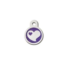 Heart w/ Purple Glitter Epoxy Fill Small Circle ID Tag