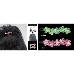 Multi-Flower Barrettes, Green and Pink (Set of 2)