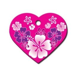 Pink Hawaiian Print Large Heart ID Tag