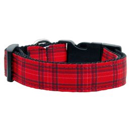 Red Plaid Nylon Ribbon Dog Collar (Option One: Small)