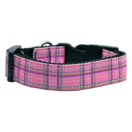 Pink Plaid Nylon Ribbon Dog Collar (Option One: Small)