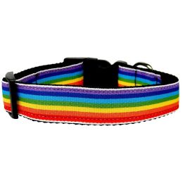 Rainbow Striped Nylon Ribbon Dog Collar (Option One: Large)