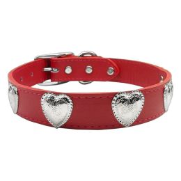 Red Western Heart Leather Dog Collar (Option One: 24)