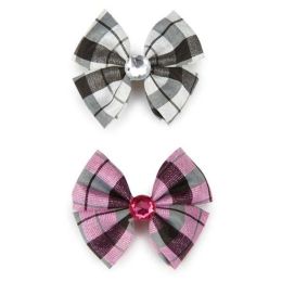 Aria Gingham Taffeta Dog Bows (Option One: Magenta)